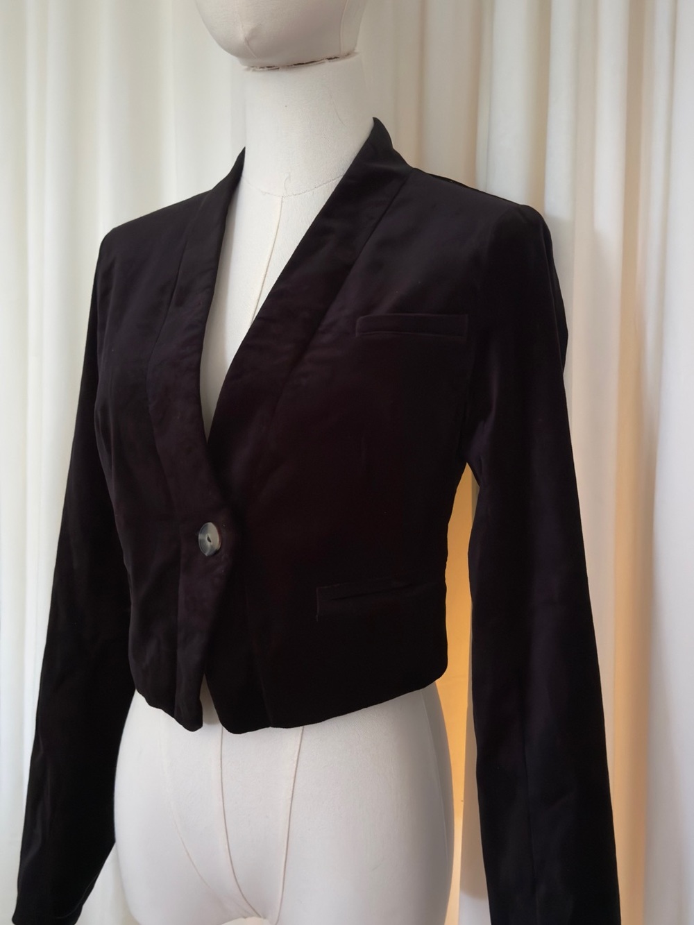 Anthropologie Black Cropped Velvet Blazer